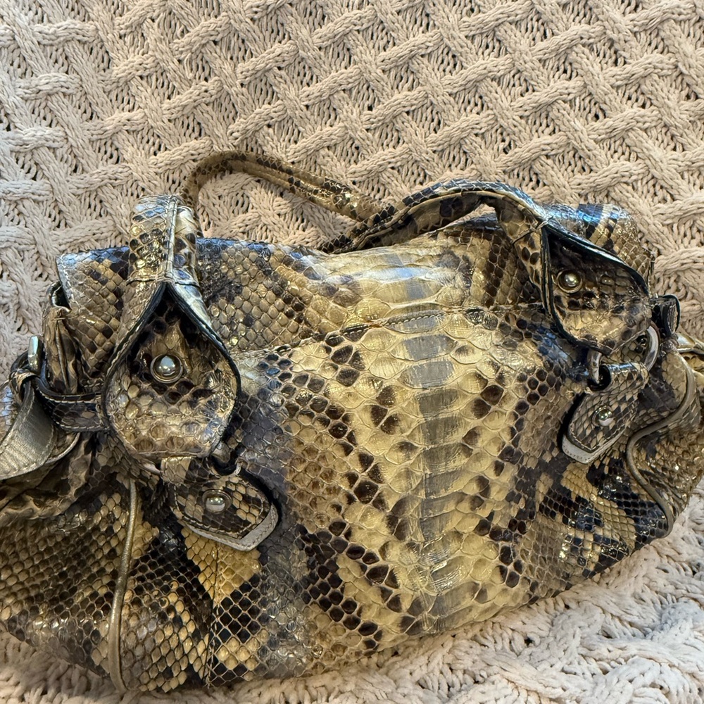 Ghibli Genuine Python Skin Handbag Italian Designer Tan - Picture 7 of 16